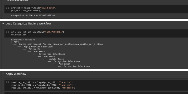 Workflows can be exported to jupyter notebook and reapplied.