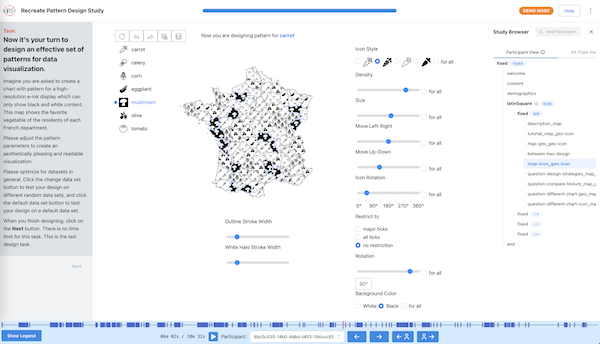 ReVISit replay view showing the provenance history and current state of a participant